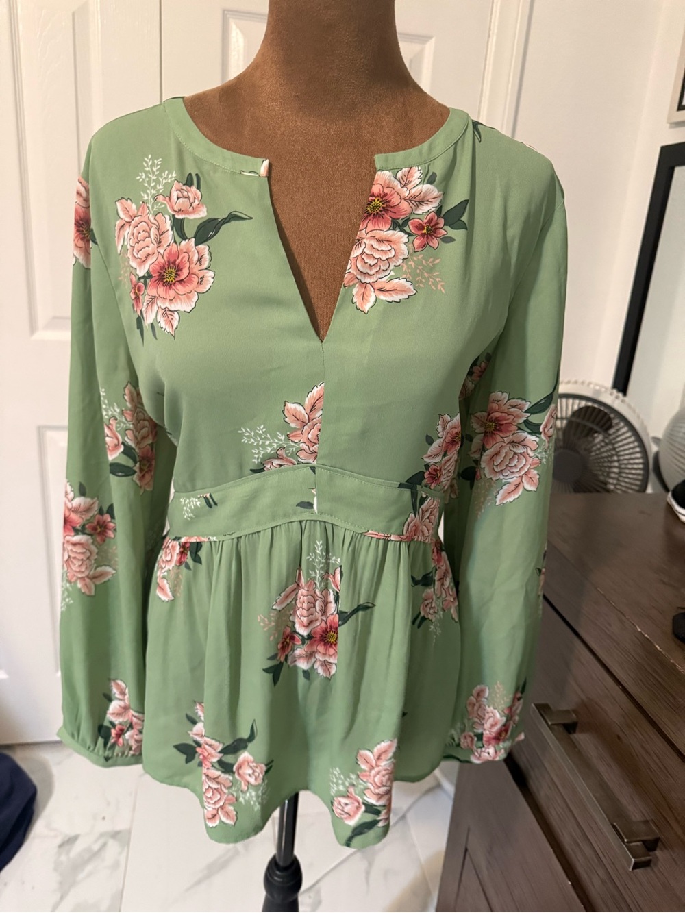 LOFT Sage Green Floral Peplum Tunic
